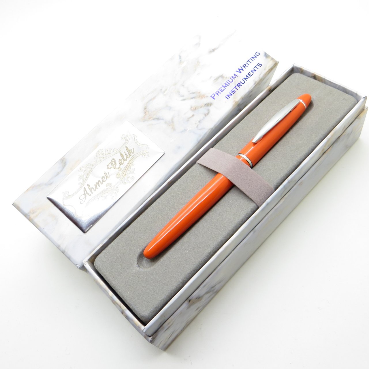 날개 대리석 R160 오렌지 크롬 롤러 펜, 신제품 특수 펜 | 선물용 펜